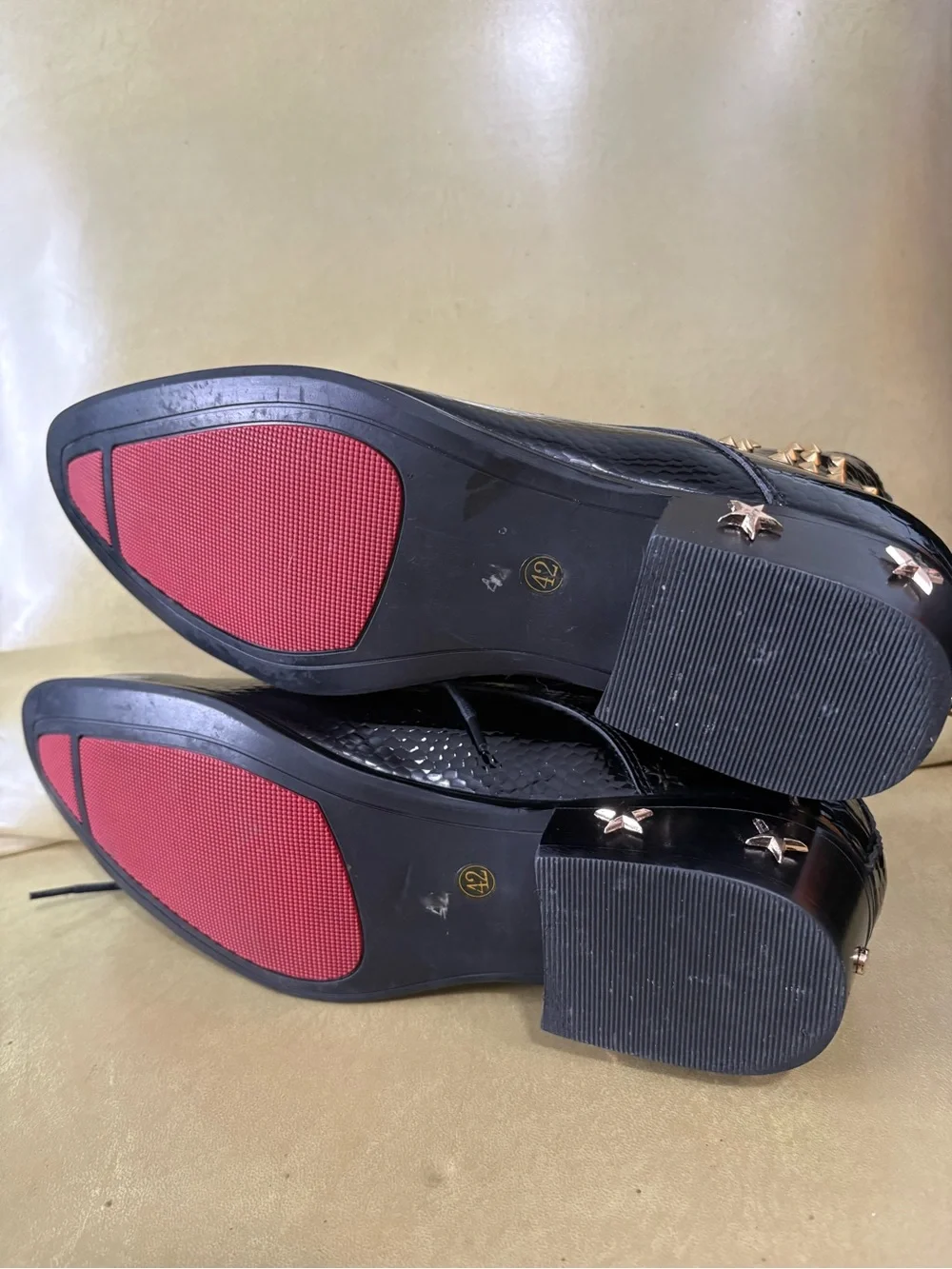 Men's Black Faux-Snake Ankle Boots with Gold Studs